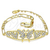 Oro Laminado Fancy Bracelet, Gold Filled Style Butterfly and Heart Design, with White Crystal, Polished, Golden Finish, 03.380.0052.08 (05 MM Thickness, 8 Inches Length)