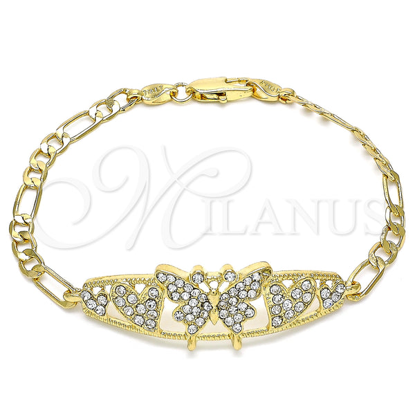 Gold Filled Bracelet — Fancy Bracelet Butterfly and Heart Design with White — main product view — SKU 141421 | Oro Laminado brazalete — elegante Bracelet Butterfly and corazón diseño with blanco — SKU 141421