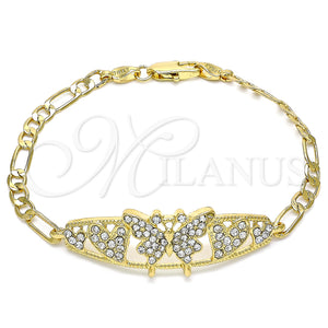 Gold Filled Bracelet — Fancy Bracelet Butterfly and Heart Design with White — main product view — SKU 141421 | Oro Laminado brazalete — elegante Bracelet Butterfly and corazón diseño with blanco — SKU 141421