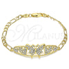 Oro Laminado Fancy Bracelet, Gold Filled Style Butterfly and Heart Design, with White Crystal, Polished, Golden Finish, 03.380.0052.08 (05 MM Thickness, 8 Inches Length)