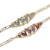 Oro Laminado Fancy Bracelet, Gold Filled Style Butterfly and Heart Design, with White Crystal, Polished, Golden Finish, 03.380.0052.08 (05 MM Thickness, 8 Inches Length)