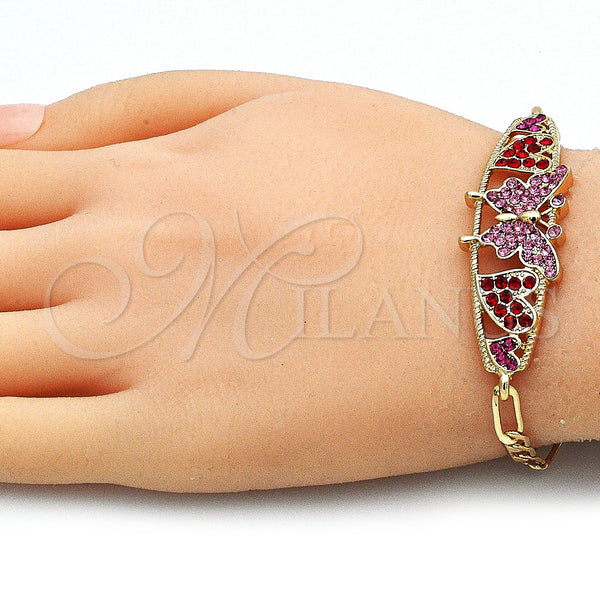 Gold Filled Bracelet — Fancy Bracelet Butterfly and Heart Design with Pink — alternate product view — SKU 141422 | Oro Laminado brazalete — elegante Bracelet Butterfly and corazón diseño with Pink — SKU 141422