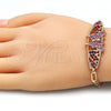 Oro Laminado Fancy Bracelet, Gold Filled Style Butterfly and Heart Design, with Pink and Garnet Crystal, Polished, Golden Finish, 03.380.0052.1.08 (05 MM Thickness, 8 Inches Length)