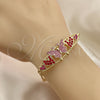Oro Laminado Fancy Bracelet, Gold Filled Style Butterfly and Heart Design, with Pink and Garnet Crystal, Polished, Golden Finish, 03.380.0052.1.08 (05 MM Thickness, 8 Inches Length)