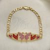 Oro Laminado Fancy Bracelet, Gold Filled Style Butterfly and Heart Design, with Pink and Garnet Crystal, Polished, Golden Finish, 03.380.0052.1.08 (05 MM Thickness, 8 Inches Length)
