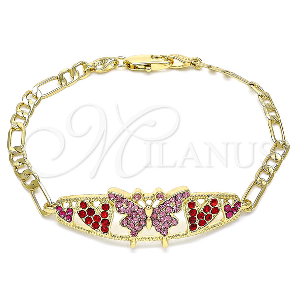Gold Filled Bracelet — Fancy Bracelet Butterfly and Heart Design with Pink — main product view — SKU 141422 | Oro Laminado brazalete — elegante Bracelet Butterfly and corazón diseño with Pink — SKU 141422