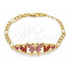 Oro Laminado Fancy Bracelet, Gold Filled Style Butterfly and Heart Design, with Pink and Garnet Crystal, Polished, Golden Finish, 03.380.0052.1.08 (05 MM Thickness, 8 Inches Length)