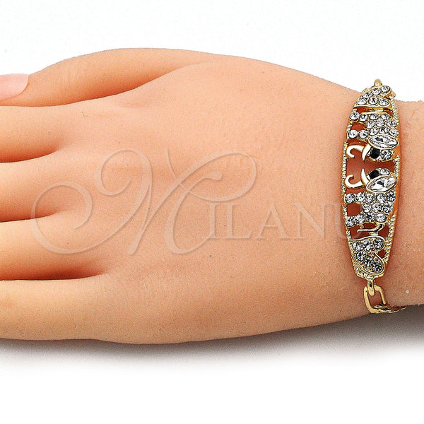 Gold Filled Bracelet — Fancy Bracelet Elephant and Heart Design with White — alternate product view — SKU 141423 | Oro Laminado brazalete — elegante Bracelet Elephant and corazón diseño with blanco — SKU 141423