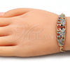 Oro Laminado Fancy Bracelet, Gold Filled Style Elephant and Heart Design, with White and Black Crystal, Polished, Golden Finish, 03.380.0053.08 (05 MM Thickness, 8 Inches Length)
