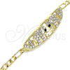 Oro Laminado Fancy Bracelet, Gold Filled Style Elephant and Heart Design, with White and Black Crystal, Polished, Golden Finish, 03.380.0053.08 (05 MM Thickness, 8 Inches Length)