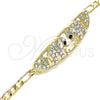 Oro Laminado Fancy Bracelet, Gold Filled Style Elephant and Heart Design, with White and Black Crystal, Polished, Golden Finish, 03.380.0053.08 (05 MM Thickness, 8 Inches Length)