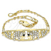 Oro Laminado Fancy Bracelet, Gold Filled Style Elephant and Heart Design, with White and Black Crystal, Polished, Golden Finish, 03.380.0053.08 (05 MM Thickness, 8 Inches Length)
