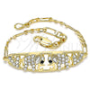 Oro Laminado Fancy Bracelet, Gold Filled Style Elephant and Heart Design, with White and Black Crystal, Polished, Golden Finish, 03.380.0053.08 (05 MM Thickness, 8 Inches Length)