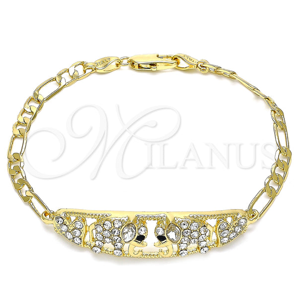 Gold Filled Bracelet — Fancy Bracelet Elephant and Heart Design with White — main product view — SKU 141423 | Oro Laminado brazalete — elegante Bracelet Elephant and corazón diseño with blanco — SKU 141423