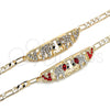 Oro Laminado Fancy Bracelet, Gold Filled Style Elephant and Heart Design, with White and Black Crystal, Polished, Golden Finish, 03.380.0053.08 (05 MM Thickness, 8 Inches Length)
