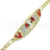Oro Laminado Fancy Bracelet, Gold Filled Style Elephant and Heart Design, with Garnet and White Crystal, Polished, Golden Finish, 03.380.0053.1.08 (05 MM Thickness, 8 Inches Length)