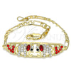 Oro Laminado Fancy Bracelet, Gold Filled Style Elephant and Heart Design, with Garnet and White Crystal, Polished, Golden Finish, 03.380.0053.1.08 (05 MM Thickness, 8 Inches Length)