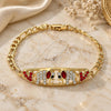 Oro Laminado Fancy Bracelet, Gold Filled Style Elephant and Heart Design, with Garnet and White Crystal, Polished, Golden Finish, 03.380.0053.1.08 (05 MM Thickness, 8 Inches Length)