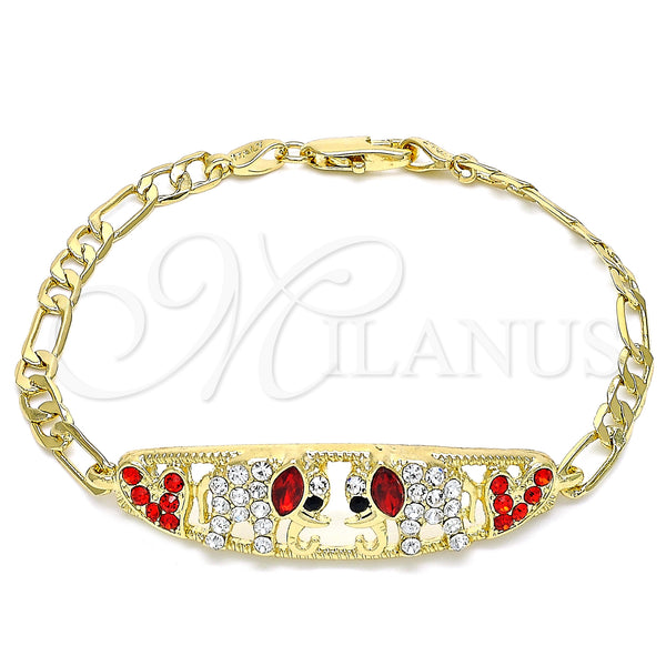 Gold Filled Bracelet — Fancy Bracelet Elephant and Heart Design with Garnet — main product view — SKU 141424 | Oro Laminado brazalete — elegante Bracelet Elephant and corazón diseño with Garnet — SKU 141424