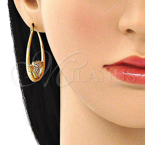 Gold Filled Hoop Earrings — Medium Hoop Heart Design with White Crystal Diamond — alternate product view — SKU 141435 | Oro Laminado aretes de aro — Medium Hoop corazón diseño with cristal blanco Diamond — SKU 141435