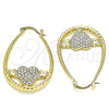 Oro Laminado Medium Hoop, Gold Filled Style Heart Design, with White Crystal, Diamond Cutting Finish, Golden Finish, 02.380.0058.30