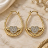 Oro Laminado Medium Hoop, Gold Filled Style Heart Design, with White Crystal, Diamond Cutting Finish, Golden Finish, 02.380.0058.30