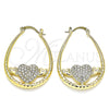 Oro Laminado Medium Hoop, Gold Filled Style Heart Design, with White Crystal, Diamond Cutting Finish, Golden Finish, 02.380.0058.30