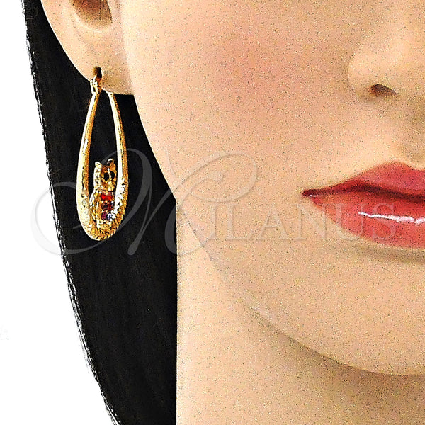 Gold Filled Hoop Earrings — Medium Hoop Owl Design with Multicolor Crystal Diamond — alternate product view — SKU 141436 | Oro Laminado aretes de aro — Medium Hoop Owl diseño with Multicolor cristal Diamond — SKU 141436