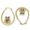 Oro Laminado Medium Hoop, Gold Filled Style Owl Design, with Multicolor Crystal, Diamond Cutting Finish, Golden Finish, 02.380.0059.30