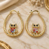 Oro Laminado Medium Hoop, Gold Filled Style Owl Design, with Multicolor Crystal, Diamond Cutting Finish, Golden Finish, 02.380.0059.30