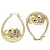 Oro Laminado Medium Hoop, Gold Filled Style Elephant Design, with Multicolor Crystal, Diamond Cutting Finish, Golden Finish, 02.380.0060.1.30