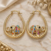 Oro Laminado Medium Hoop, Gold Filled Style Elephant Design, with Multicolor Crystal, Diamond Cutting Finish, Golden Finish, 02.380.0060.1.30