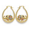Oro Laminado Medium Hoop, Gold Filled Style Elephant Design, with Multicolor Crystal, Diamond Cutting Finish, Golden Finish, 02.380.0060.1.30