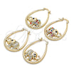 Oro Laminado Medium Hoop, Gold Filled Style Elephant Design, with Multicolor Crystal, Diamond Cutting Finish, Golden Finish, 02.380.0060.1.30