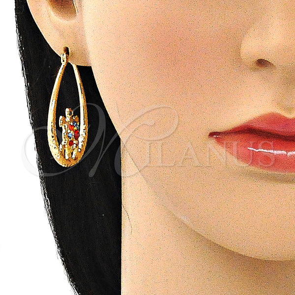 Gold Filled Hoop Earrings — Medium Hoop Turtle Design with Multicolor Crystal Diamond — alternate product view — SKU 141440 | Oro Laminado aretes de aro — Medium Hoop Turtle diseño with Multicolor cristal Diamond — SKU 141440