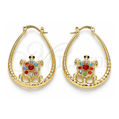 Oro Laminado Medium Hoop, Gold Filled Style Turtle Design, with Multicolor Crystal, Diamond Cutting Finish, Golden Finish, 02.380.0061.1.30