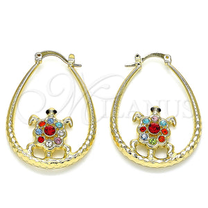 Gold Filled Hoop Earrings — Medium Hoop Turtle Design with Multicolor Crystal Diamond — main product view — SKU 141440 | Oro Laminado aretes de aro — Medium Hoop Turtle diseño with Multicolor cristal Diamond — SKU 141440
