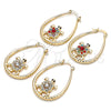 Oro Laminado Medium Hoop, Gold Filled Style Turtle Design, with Multicolor Crystal, Diamond Cutting Finish, Golden Finish, 02.380.0061.1.30