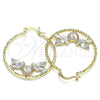 Oro Laminado Medium Hoop, Gold Filled Style Heart and Bird Design, Diamond Cutting Finish, Tricolor, 02.351.0104.35