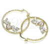 Oro Laminado Medium Hoop, Gold Filled Style Heart and Bird Design, Diamond Cutting Finish, Tricolor, 02.351.0104.35