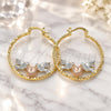 Oro Laminado Medium Hoop, Gold Filled Style Heart and Bird Design, Diamond Cutting Finish, Tricolor, 02.351.0104.35