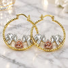 Oro Laminado Medium Hoop, Gold Filled Style Flower and Elephant Design, Diamond Cutting Finish, Tricolor, 02.351.0105.35