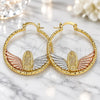 Oro Laminado Medium Hoop, Gold Filled Style Guadalupe Design, Diamond Cutting Finish, Tricolor, 02.351.0109.35