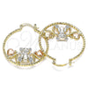Oro Laminado Medium Hoop, Gold Filled Style Teddy Bear and Heart Design, Diamond Cutting Finish, Tricolor, 02.351.0110.35