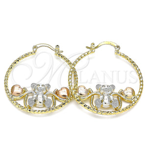 Gold Filled Hoop Earrings — Medium Hoop Teddy Bear and Heart Design Diamond — main product view — SKU 141447 | Oro Laminado aretes de aro — Medium Hoop Teddy Bear and corazón diseño Diamond — SKU 141447