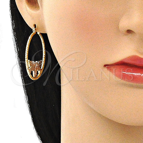 Gold Filled Hoop Earrings — Medium Hoop Guadalupe Design Diamond Cutting Tricolor 02. — alternate product view — SKU 141448 | Oro Laminado aretes de aro — Medium Hoop Guadalupe diseño Diamond Cutting Tricolor 02. — SKU 141448