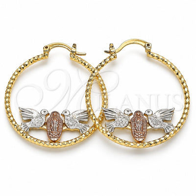 Oro Laminado Medium Hoop, Gold Filled Style Guadalupe Design, Diamond Cutting Finish, Tricolor, 02.351.0111.35