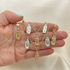 Oro Laminado Necklace, Bracelet and Earring, Gold Filled Style Guadalupe Design, Polished, Tricolor, 06.351.0003