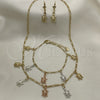 Oro Laminado Necklace, Bracelet and Earring, Gold Filled Style Turtle Design, Polished, Tricolor, 06.351.0005