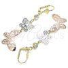 Oro Laminado Long Earring, Gold Filled Style Butterfly Design, with White Crystal, Polished, Tricolor, 02.351.0113